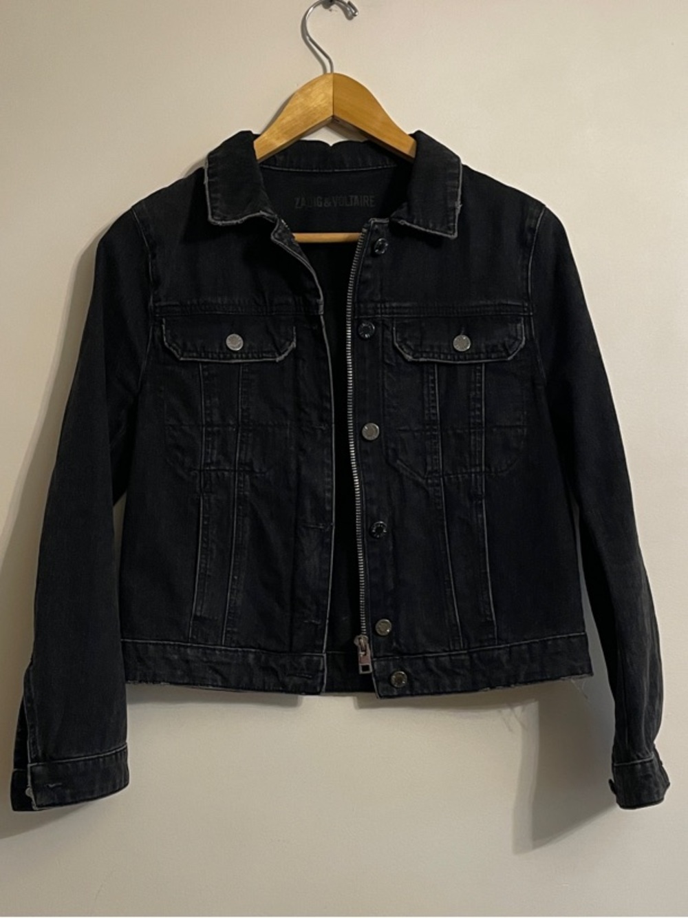Zadig & Voltaire Kio Black Denim Jacket Size M - Picture 2 of 9